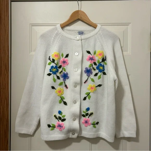 Vtg Sears 1960s Floral Crewel Embroidery Cardigan Pinup Boho Retro Acrylic XL - Picture 15 of 15